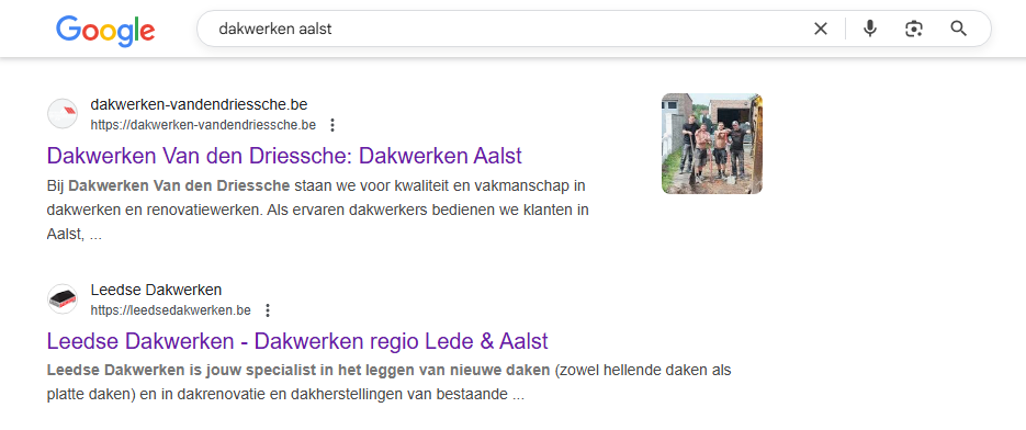Google zoekresultaten dakwerken Aalst